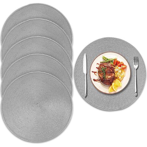 Lot de 6 Set de table, Antidérapant double face, Lavable polypropylène, Gris clair, Pour maison restaurant