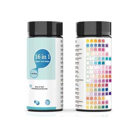 16-en-1 Bandelettes de Test d'Eau (100 unités) – Analyse pH, Nitrites, Chlore, Dureté, Mercure & Plomb dans l'Eau Potable, Piscine, Aquarium