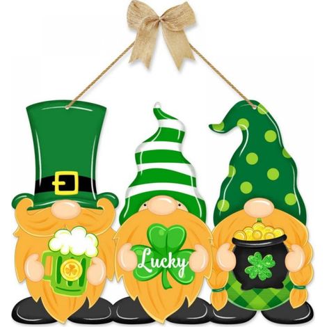 Gnome - Porte Décoration En Bois - Signe D'accueil Trèfle Saint-Patrick - Plaque Murale Fermière - 37 x 27,5 cm - Épaisseur 5 mm - 1 Pièce (1/5)