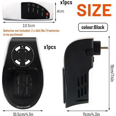 Termoventilatore a risparmio energetico con termostato automatico e timer da 12 ore per camera da letto, bagno, uso interno (nero) (1/4)