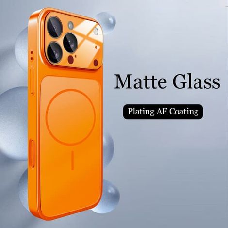 Coque en verre nano mat pour iPhone 17 Air, 16, 15, 14, 13 Pro Max et 17 Pro, compatible avec la recharge sans fil MagSafe, couleur marine (iPhone 14 Pro Max). (1/5)