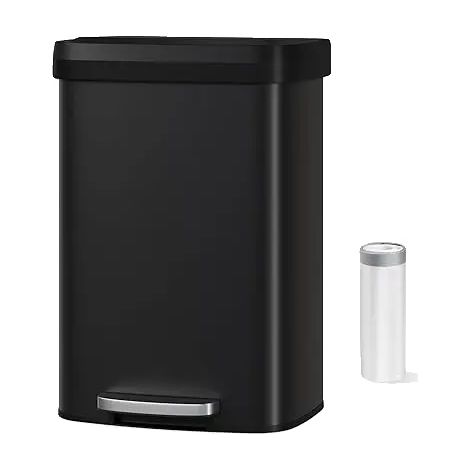 Poubelle, Acier Inoxydable, Design à Pédale, noir (1/2)