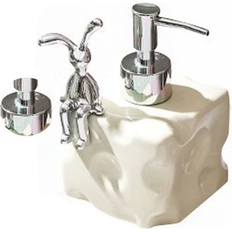 Bouteille distributrice de shampoing en céramique, grande capacité, décoration de la maison avec pompe pour salle de bain, petit blanc (1/5)
