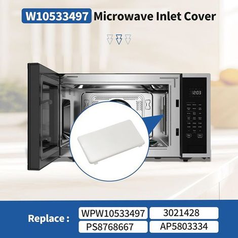 1 color: white Material: plastic W10533497 3021428 Air inlet cover/ventilation cover for microwave oven. (1/5)