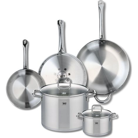 Ensemble de 3 Poêles de cuisson 24, 28 et 32 cm et 2 faitouts 16 et 26 cm Elo Profi Citrin (1/5)