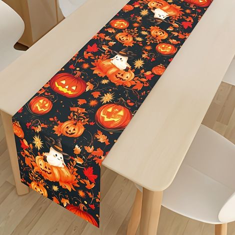 Chemin de table d'Halloween, nappe décorative citrouille pour fête, nappe imprimée pour restaurant, nappe pour table basse - 180 x 30 cm - Style 1