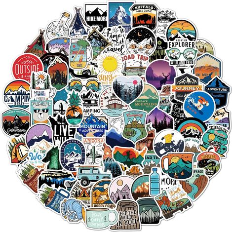 Autocollants 100 Pièces, Vinyl Stickers d'aventure en Plein Air, Voyage Vintage Camping Autocollant Imperméables pour Ordinateur Portable, Planche à Roulettes, Voiture, Valise (1/4)