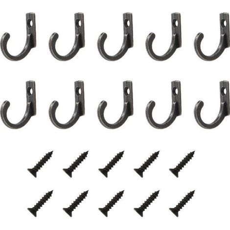 10 Pieces Screw-in Wall Hooks Retro Coat Hooks Metal Coat Hooks Coat Hooks with 10 Screws for Bathroom Kitchen Bedroom Living Room (Black) (1/5)