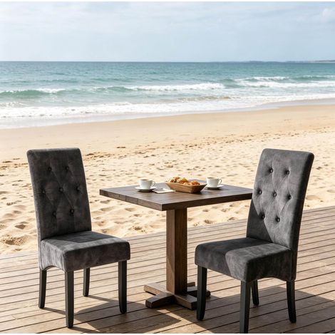 Sillas comedor tapizadas de terciopelo negro 2 uds OKMYHOME (1/5)