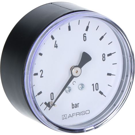 Heizungsmanometer RF 63 AX, fi 63mm, 0-10 bar, 1/4 Zoll Ax, Klasse 2,5 horizontal (senkrechter Anschluss auf der Rückseite der Scheibe) (1/3)