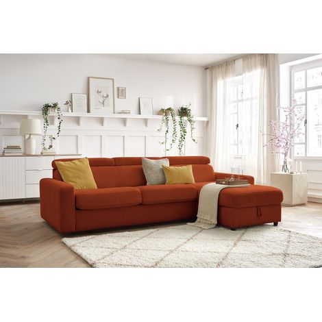 BOBOCHIC - Canapé d'angle réversible convertible coffre MONACO tissu lisse Réversible 140x190 Orange (1/5)