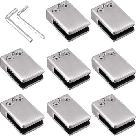 Set mit 8 Glasklemmen aus Edelstahl 304 - Quadratische Glashalterung - Verstellbare Flachglashalterung für Treppengeländer - Polierter Handlauf - (10-12 mm Quadrat)
