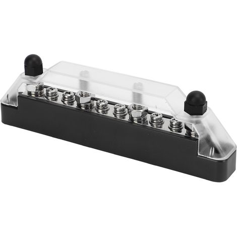 10-fach Stromverteilerblock mit 4 x M6-Anschlussbolzen und 6 x M4-Anschlussschrauben für PKW, LKW, Yacht, Wohnmobil (Minuspol, Schwarz) (1/5)