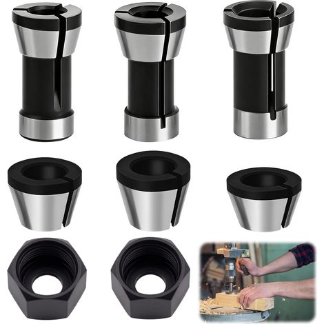 8PCS Mandrin de Serrage en Acier au Carbone Set 6/6.35/8mm avec 2 Écrous (1/5)