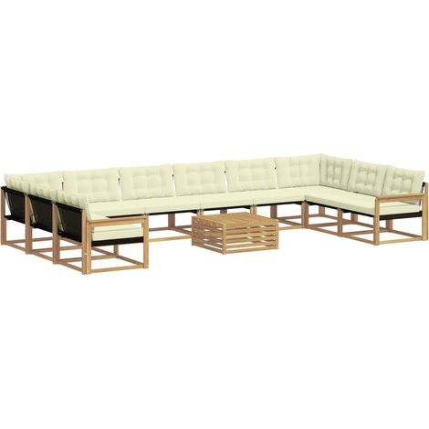 Conjunto de sofás de exterior con cojín 11 pcs Blanco y Crema vidaXL (1/5)