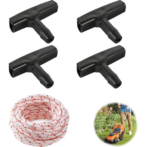10m Lawn Mower Starter Rope, 4mm Polyester Rope with 4 Starter Handles, Compatible with Lawn Mowers, Chainsaws and Brushcutters, Handy Kit with Handles (1/5)