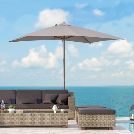 Parasol jardin 2x3m imperméable bois housse amovible polyester, gris (1/4)