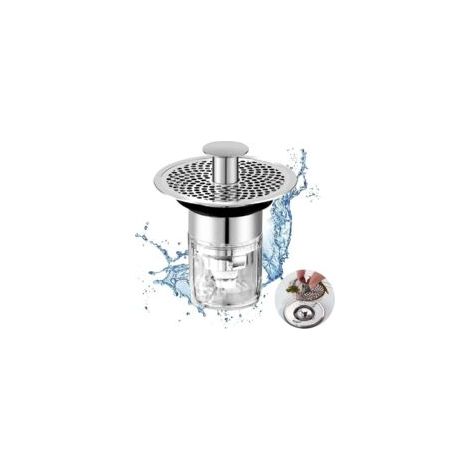 Tapón de fregadero con placa filtrante, tapón de lavabo para baño, tapón de fregadero universal con botón pulsador, colador de fregadero universal con filtro antiobstrucción, apto para desagües - Crez (1/3)