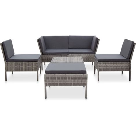Salon de jardin 6 pcs Contemporain, Ensemble repas de jardin, avec coussins Résine tressée Gris OIB4340E (1/5)