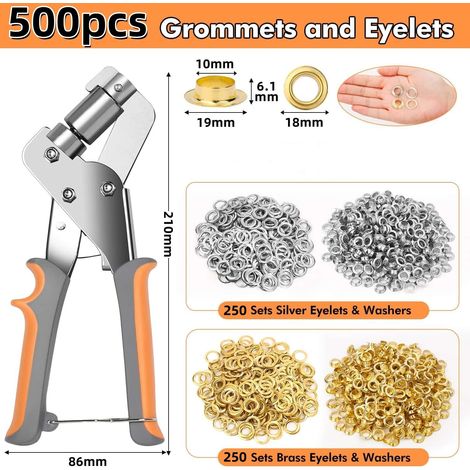 Lot de 500 œillets de 10 mm avec pince à œillets pour bâches et toiles de jardin, fixation solide et ferme, montage rapide (1/5)