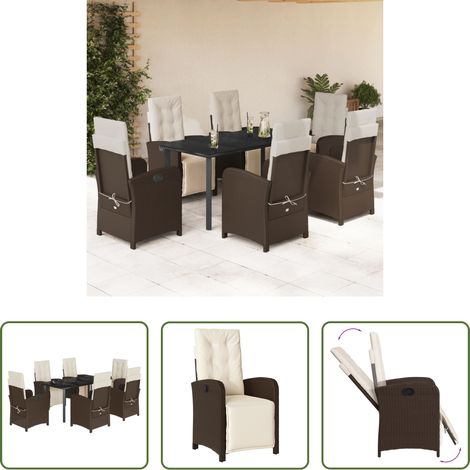 vidaXL Mobilier extérieur - Ensemble à manger de jardin et coussins 7 pcs marron rotin (1/5)