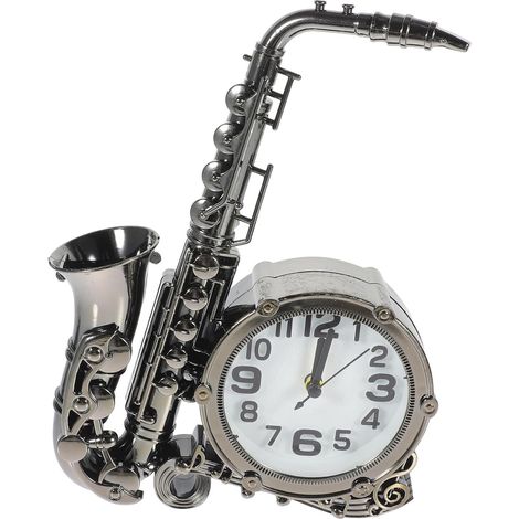 Réveil de Saxophone Rétro en Plastique pour Décoration de Bureau et Chambre, Horloge Décorative Style Moderne et Vintage Couleur Aléatoire (1/5)
