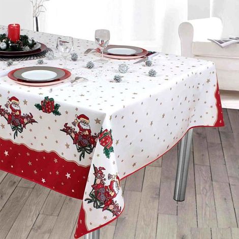 Nappe Noël père Noël 240x150 cm – Anti-tache, infroissable – Pour table festive – Décor (1/3)