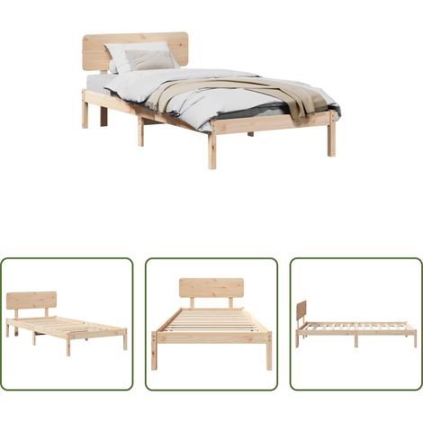 Kieferholz Bett - Bettrahmen mit Kopfteil Natur 90 x 190 cm Massives Kiefernholz (1/5)