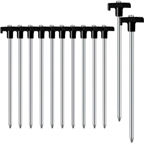 Paquete de 12 estacas para carpa con bolsa de almacenamiento, anclajes de tierra resistentes de 7 pulgadas, a prueba de óxido (negro) (1/5)