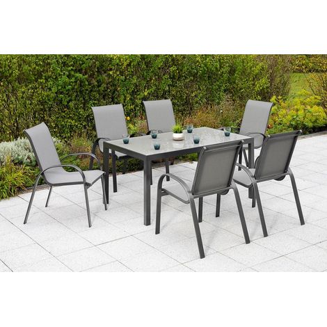 Amalfi Set 7tlg 6 Sessel Tisch 150x90cm Alu/Textil