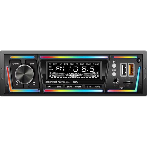 Radio para coche Bluetooth con RDS, puerto de carga USB-C, modo de reproductor multiluz, FM/AM, radio para coche 1 DIN con 2 puertos USB/MP3/AUX/tarjeta SD/configuraciones de audio DSP/ecualizador