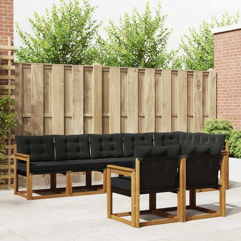 Outdoor-Sofagarnitur mit Kissen 8 pcs Natürlich und Schwarz