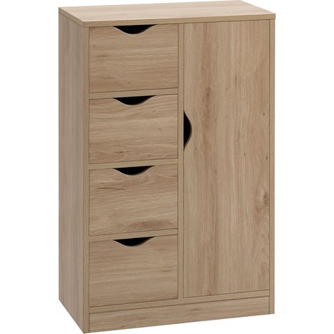 Mobile Bagno 4 Cassetti Armadietto 2 Livelli Maniglie Ritagliate Truciolato 54x29x83 cm