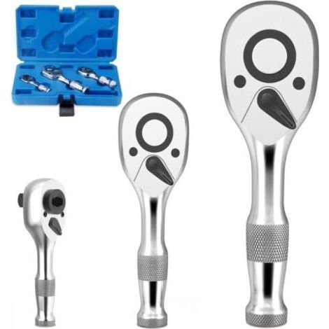3 pcs Jeu de mini-cliquets réversibles 1/4'-3/8'-1/2', Clé à cliquet 72 dents en acier Cr-V (1/5)