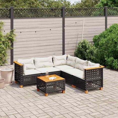 Salon de jardin 6 pièces en résine tressée noire avec coussins et table modulable - PANGIVO (1/5)