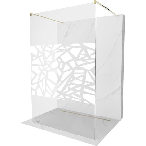Mexen Kioto freistehende Duschwand 130 x 200 cm, Transparent/Weißes Design 8 mm, Gold - 800-130-002-