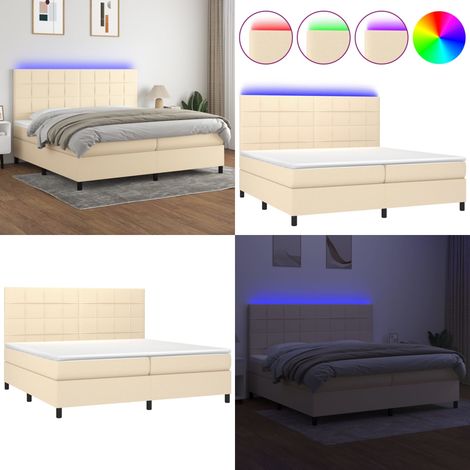 Boxspringbett mit Matratze & LED Creme 200x200 cm Stoff - Boxspringbett - Doppelbett - Cremefarbenes Bett - Bettenrahmen - Lattenrost - Home & Living