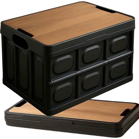 Caisse de rangement avec couvercle - Caisse pliable - Organisateur de coffre - Camping - 55 L - Noir (1/5)
