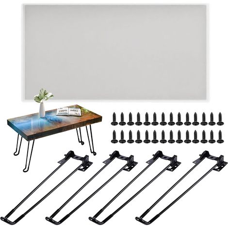 Grand moule en silicone rectangulaire en résine époxy avec pieds de table pour décoration de la maison, table de rivière, planche à découper, art en résine, 30,6 x 58,2 cm (1/5)