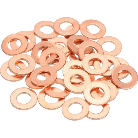 38Pcs Rondelle Métal Plate, Kit Rondelles Cuivre M6, 6mm DI, 12mm DE, 1.5mm D'Épaisseur Joint D'Étanchéité Cuivre, Rondelle Écrasée Assortiment Pour Boulons Vis Réparation (1/5)