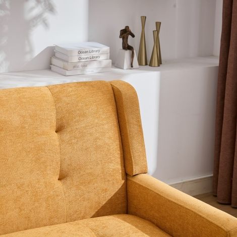 Banc deux places en lin — Pieds en bois massif antidérapants et coussin en mousse haute densité  capitonnage à boutons décoratif  idéal pour le salon, la chambre et le bureau.