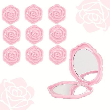 BelleRise – Set mit 9 rosa Spiegeln – Faltbare Taschenspiegel mit Rosenblütenmuster – Geschenk für Brautjungfern (Rosa) (1/5)