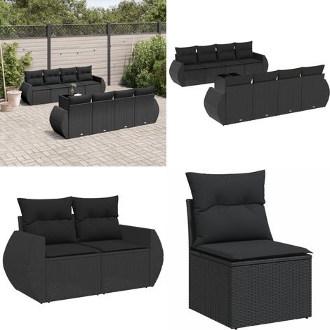 Salon de jardin 9 pcs avec coussins noir résine tressée - Ensemble Salon De Jardin - Salon De Jardin Moderne - Meuble De Jardin - Mobilier De Jardin - Résine Tressée - Home & Living (1/5)