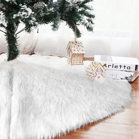 TolleTour Jupe d'arbre de Noël 90 cm, jupe d'arbre de Noël en fausse fourrure, décorations de Noël, ornements d'arbre de vacances, blanc (1/5)