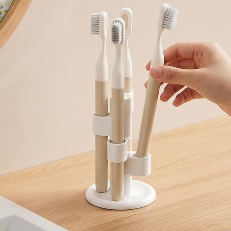 Support à brosses à dents rotatif 360°, rangement plan de toilette Porte-brosse à dents à compartiments antidérapant pour brosse électrique Organisateur de salle de bain pour accessoires dentaires, 1 (1/5)