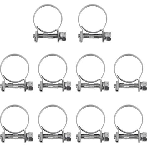 Lot de 10 colliers de serrage pour tuyaux de carburant miniatures en acier inoxydable 304, avec raccord en T et boulon de serrage, pour installation automobile (18-20 mm). (1/5)