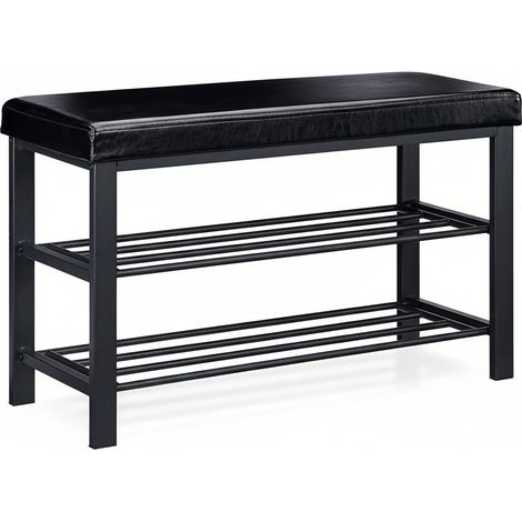 Banc de rangement à chaussures meuble assise tabouret en synthétique 2 niveaux noir (1/2)