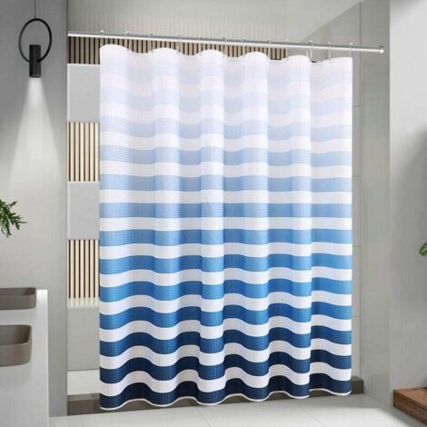 Rideau de douche 180 x 180 cm rideau de douche à rayures bleues rideau de douche en polyester imprimé imperméable (1/4)