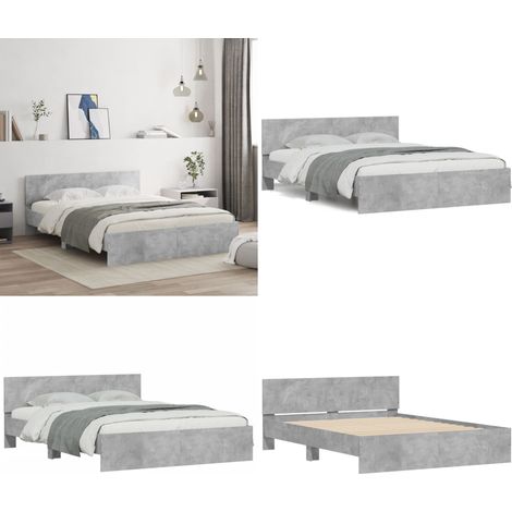 Bettgestell mit Kopfteil Betongrau 150x200 cm - Beton Grau - Bettgestell - Holzwerkstoff - Lattenrost - Sperrholz - Home & Living (1/5)