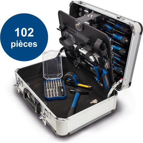 Scheppach Coffret à outils TB150 - 102 pièces - Mallette à outils - Coffret multi outils - Jeu d'outils avec pinces, clés, tournevis, scie à métaux - En chrome vanadium